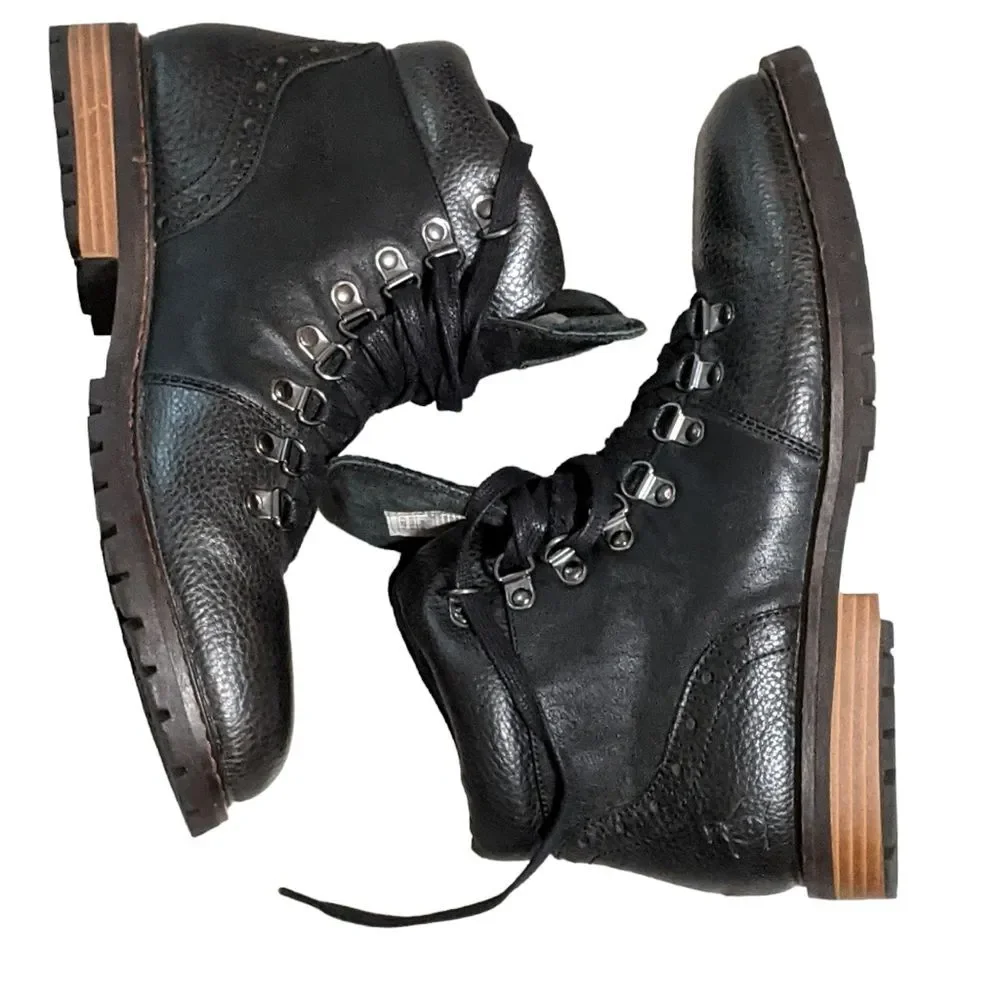Penguin black leather lace up chukka round toe ankle boots logo men's size 8